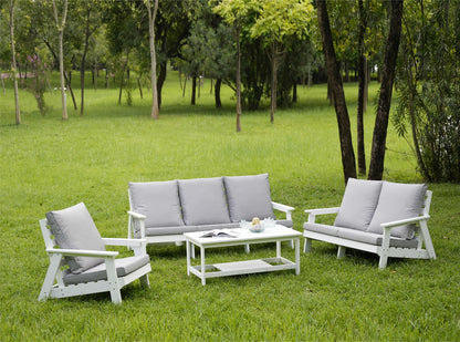 US Local HIPS 3 Seater Sofa With Cushion, Wood Grain Outdoor Garden Sofa,White Grey