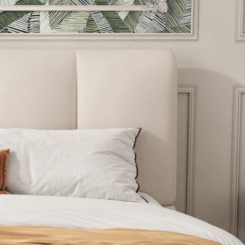 UK Local Upholstered Bed, For Adults And Teenagers, 4ft6 Double Bed 135x190cm, Durable And Sturdy, Soft Headboard, MDF  Velvet  Plywood, White