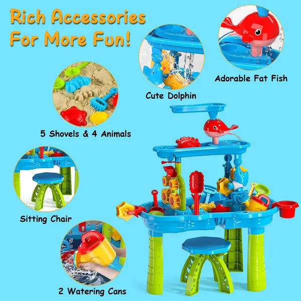 US Local Kid Sand Water Table Toddler Water Activity Table Rain Showers Play Table Toy For 3-6 Years Old Sensory Exercise Friendship Building