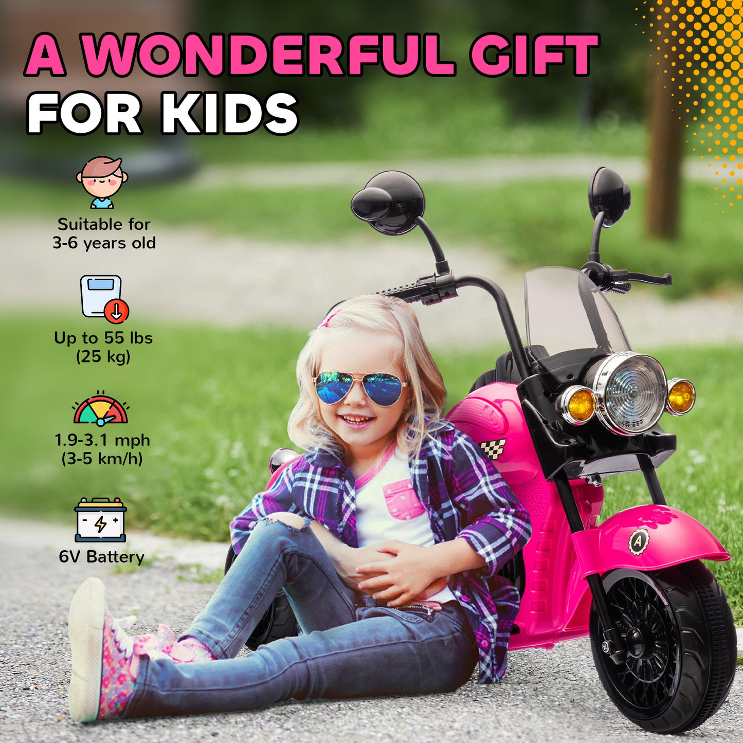 US Local 6V 3 Wheel Electric Motorcycle for Kids