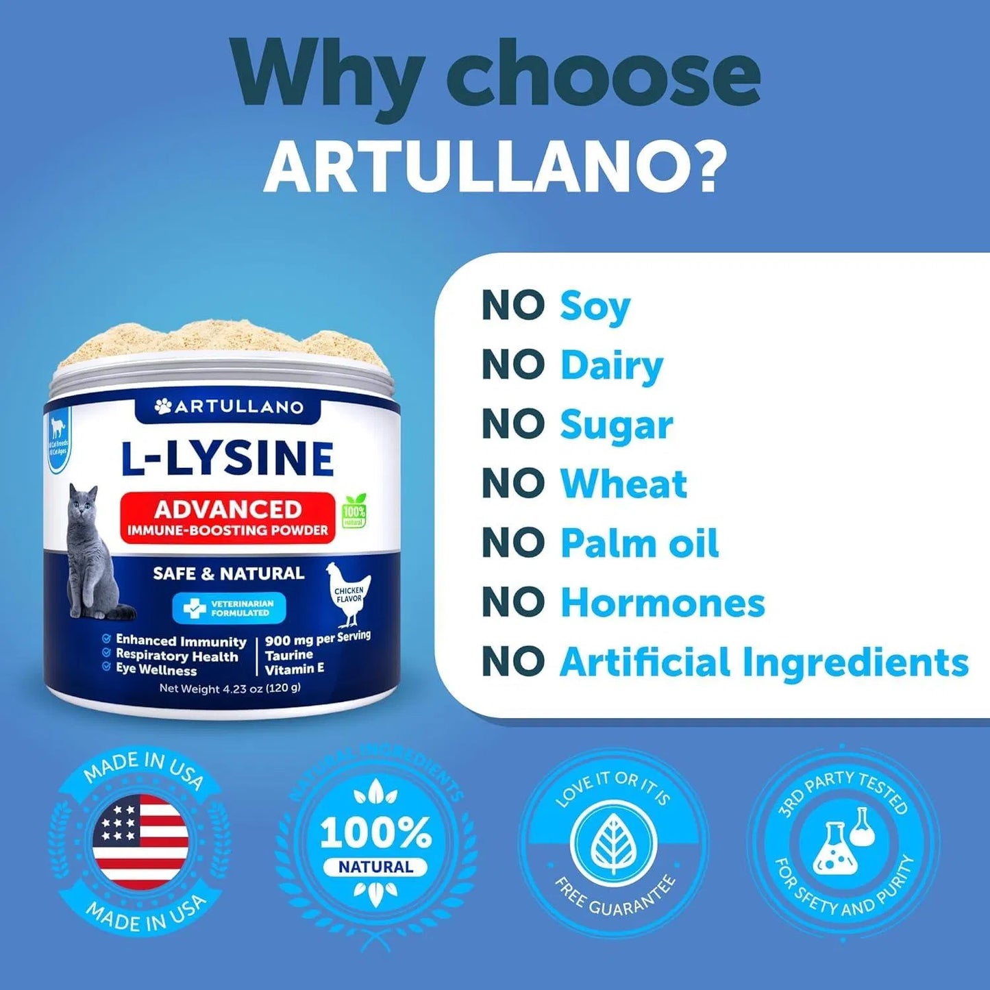 US Local For Cats Lysine Powder Supplement 900mg Serving Immune Support For Cats & Kittens Sneezing Runny Nose Squinting Watery Eyes Cold Eye Respiratory Health With Taurine