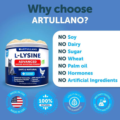 US Local For Cats Lysine Powder Supplement 900mg Serving Immune Support For Cats & Kittens Sneezing Runny Nose Squinting Watery Eyes Cold Eye Respiratory Health With Taurine