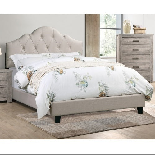 USA Local Contemporary 1pc Queen Size Bed Adjustable HB Light Brown Polyfiber Tufted Upholstered Wooden Bedframe Bedroom Furniture