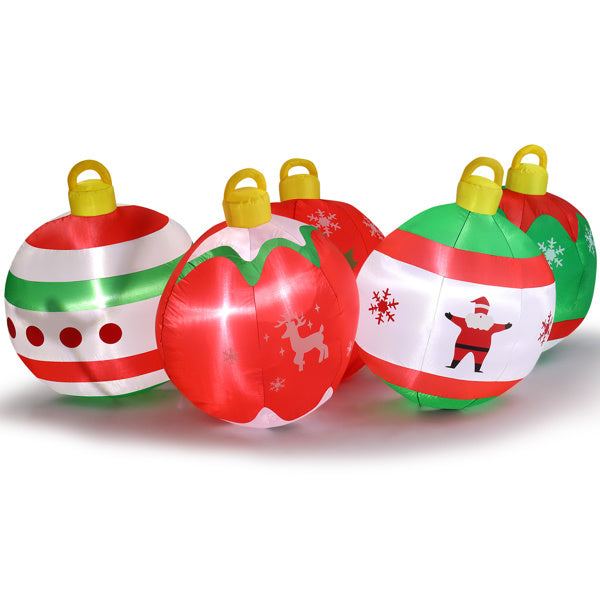 US Local 6.9ft Five Christmas Balls, Five LED Lights, Bundle Pocket, Christmas Inflatable Decoration