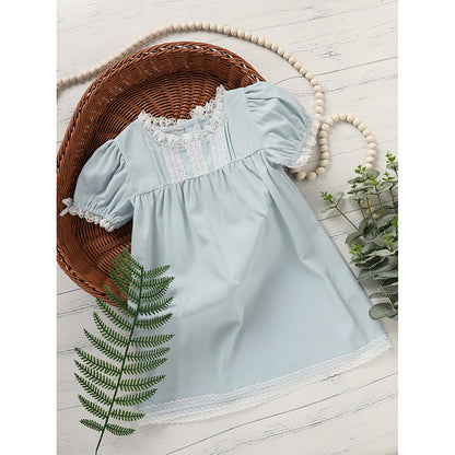 US Local Toddler Girls Dress, Summer Lace Trim Puff Short Sleeves Crew Neck Princess Party Dress