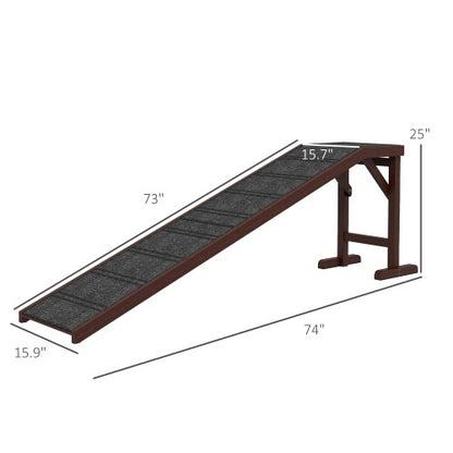 US Local PawHut Dog Ramp For Bed, Pet Ramp For Dogs With Non-Slip Carpet And Top Platform, 74 X 16 X 25, Brown