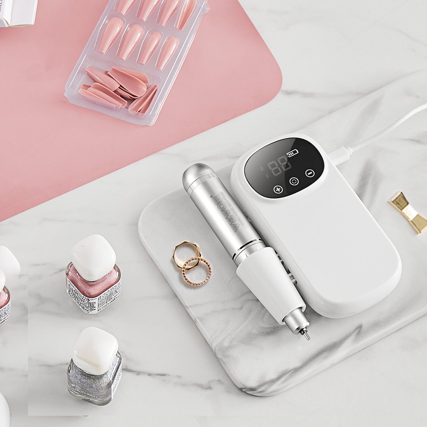 US Local VEVOR Electric Rechargeable Nail Drill, 35,000RPM Portable Cordless Nail E File Machine, LCD-Display Acrylic Gel Grinder Tool With 6 Bits And 50PCS Sanding Bands For Manicure Pedicure Carve Polish