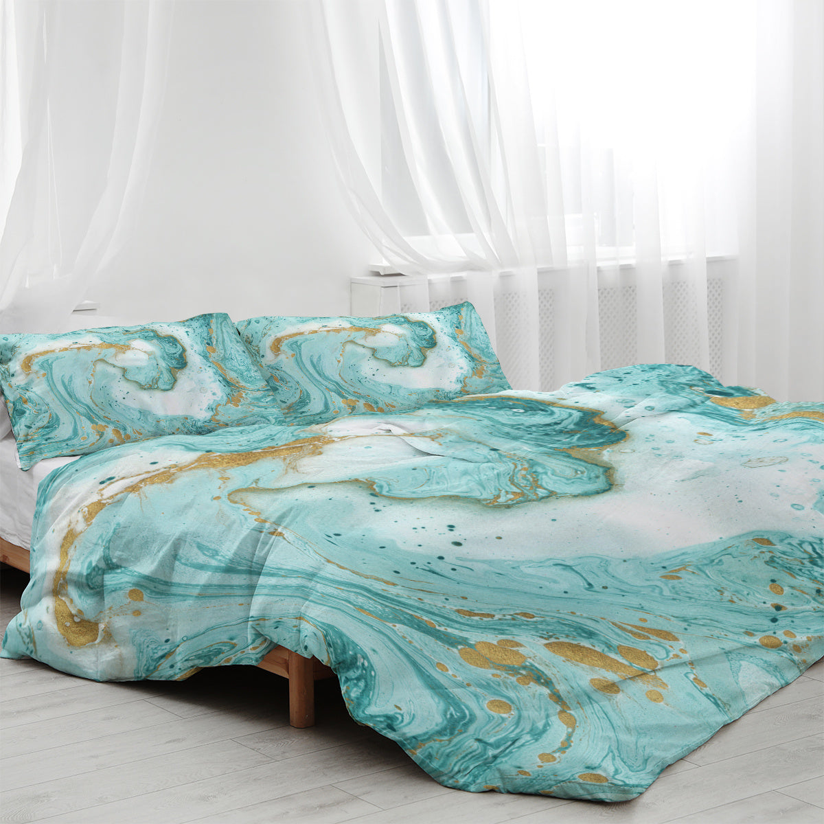 US & UK Local Chic Girly Marble Duvet Cover Mint Gold Glitter Turquoise Bedding Comforter Set Abstract Aqua Teel Blue Duvet Cover