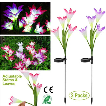 2Pcs Solar Garden Lights Outdoor Lily Flower LED Light