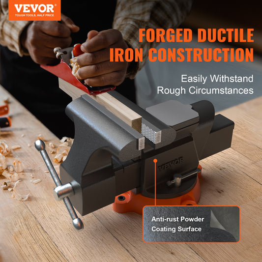 US Local VEVOR 6inch Bench Vise W Anvil Swivel Locking Base Heavy Duty Ductile Iron