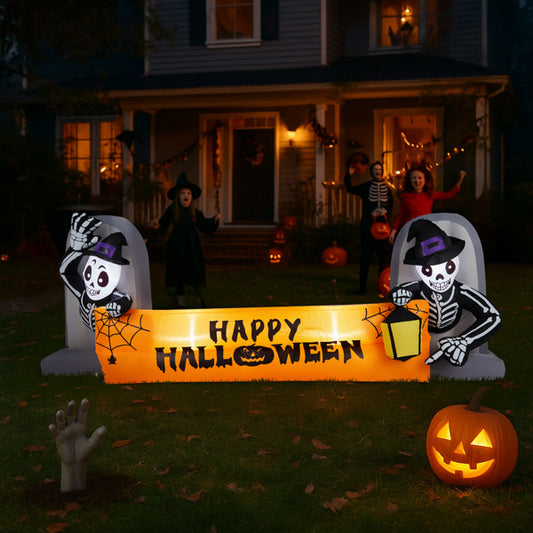 9.6FT Large Halloween Inflatable Decorations Skeleton Tombstone Banner, Outdoor Decorations Blow Up Yard Decor With Built-in LEDs For Halloween Holiday Party Outdoor Garden Yard Lawn Decor
