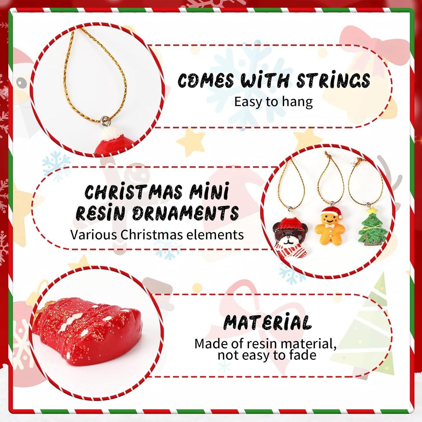 US Local 36PCS Mini Resin Christmas Ornaments Tiny Christmas Hanging Ornaments For Tree Xmas Miniatures Figurines Charms With String Resin Hanging Pendants For Holiday Party