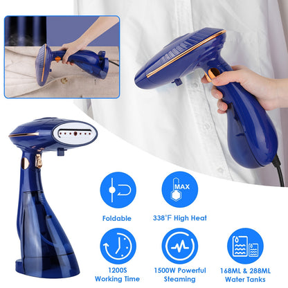 US Local 1Pc 1500W 2 In 1 Foldable Garment Steamer Handheld Fabric Wrinkle Remover With 168ML & 288ML Water Tanks For Flat Hanging Ironing