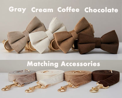 US Local Multiple Colour Velvet Personalise Dog Collar Leash Set With Bow