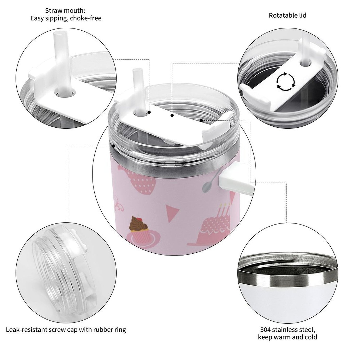 PHDT00508 POD US Local Tumbler 40oz Large Capacity Car Cup Refreshments, Afternoon Tea, Sweet, Pink