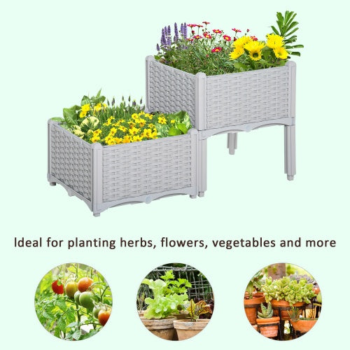 US Local Outsunny 2 Piece Raised Garden Bed With Legs, Self-Watering Planter Box Raised Bed To Grow Flowers, Herbs Vegetables, Gray
