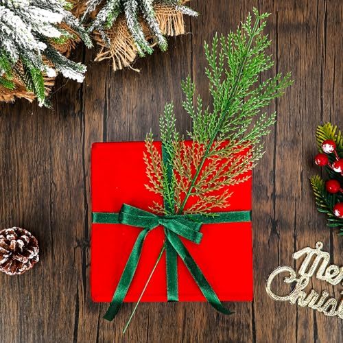 US Local NOVWANG 60 Pcs Artificial Pine Branches, Artificial Cedar Stems And Artificial Snow Pine Branches For Christmas Decoration Christmas Picks For DIY Garland Craft Family Kitchen Holiday Decoration