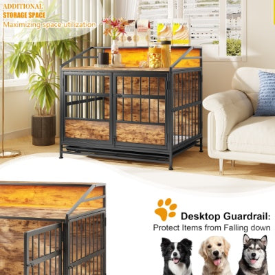 US Local Multi-function Furniture Style Dog Crates With Storage, Dog Crate Furniture Large Wooden Dog Kennel With Double Doors, For Large Medium Dog Indoor, Brown