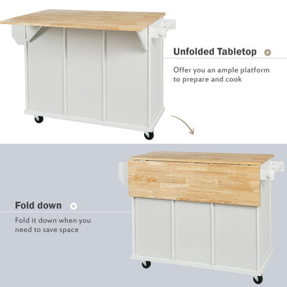 US Local Kitchen Trolley With Rubberwood Folding Leaf Countertops