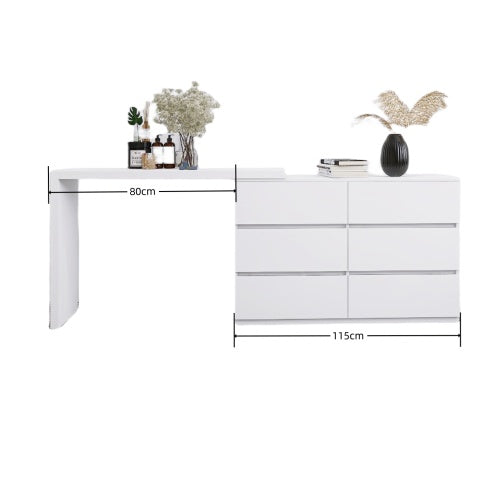 US Local Extended Desktop 6 Drawers Chest Of Drawer Without Handle White Color Vanity