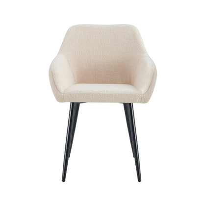 US Local Leisure Modern Living Dining Room Accent Arm Chairs Club Guest With Strong Black Metal Legs, Set Of 2, TEDDY Fabric Beige