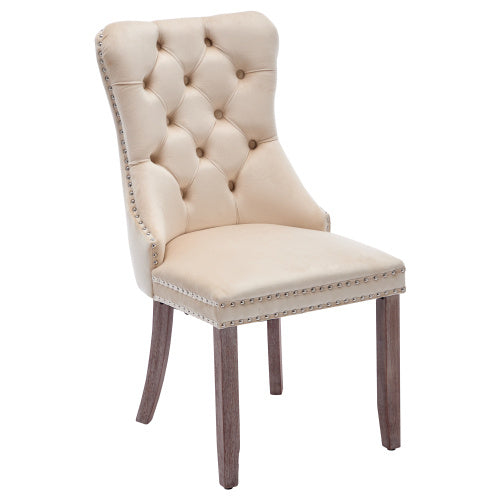UK Local Modern Set Of 6 Upholstered Velvet Dining Chairs, Button Tufted Kitchen Lounge Chairs With Brushed Wood Legs, Riveted Trim And Knocker Ring, For Dining Room Living Room