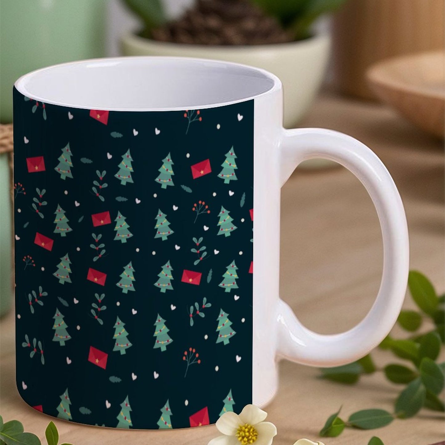 POD US Local White mug with full print, Christmas Tree Green 0040