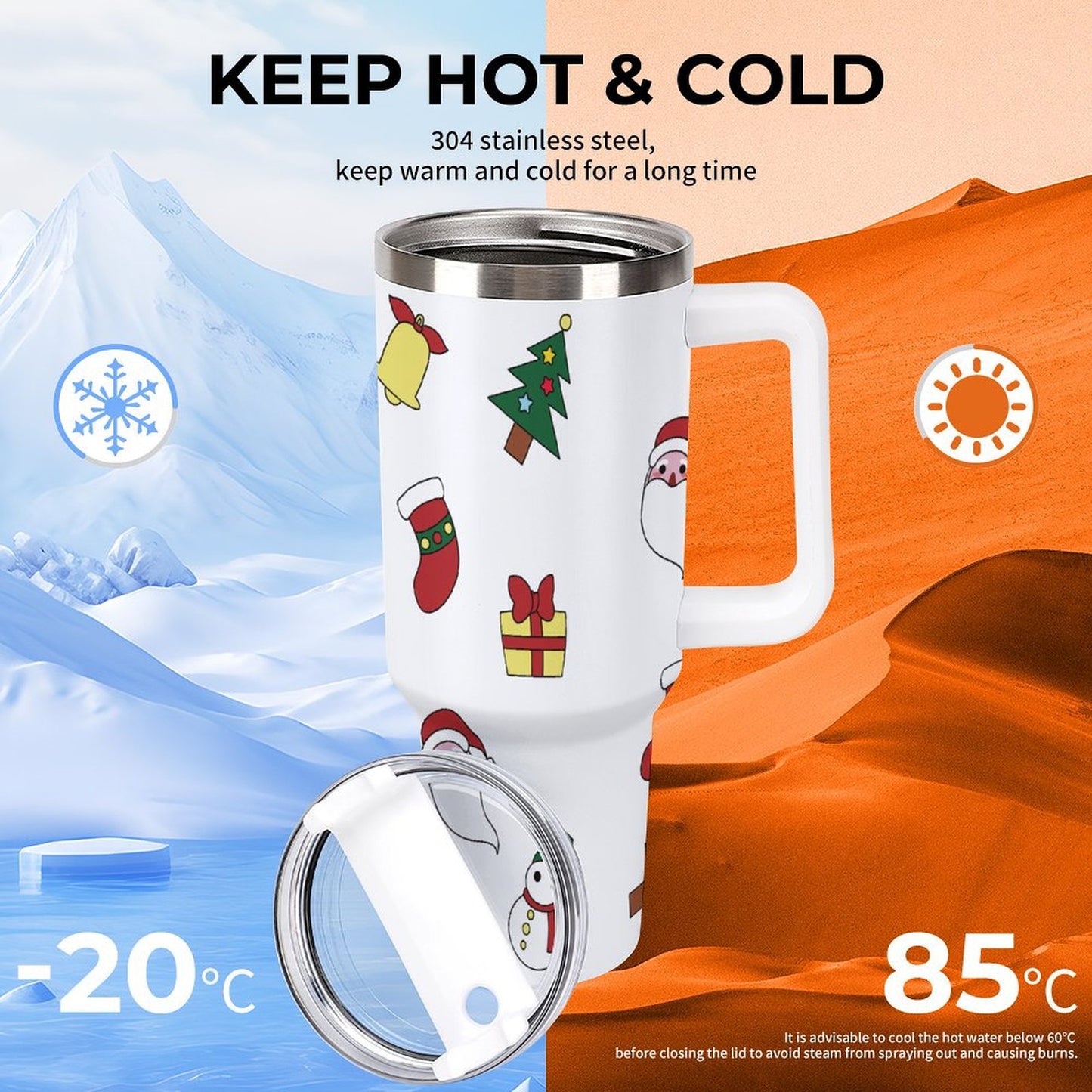 POD US Local 40oz Large Capacity Car Cup Christmas Santa Claus Presents Trees Snowman