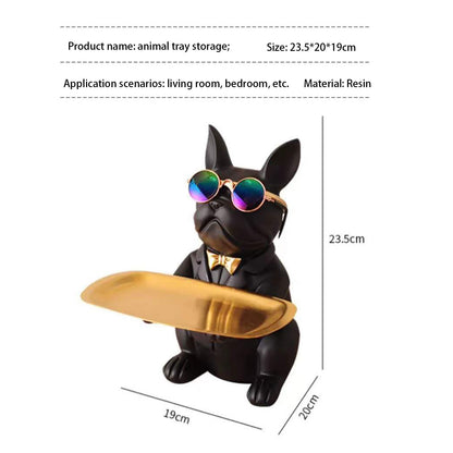 US Local French Bulldog Statue Home Decoration, Cute Dog Statue With Tray, French Bulldog Accessory Gift, Black Or Brown Sculpture Home Decor Tray Black