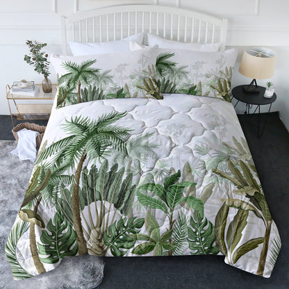 US Local 3pcs Coconut And Banana Leaf Pattern Comfortable Duvet Cover Set, Double Bed Minimalist Style, Including 1 Duvet Cover And 2 Pillowcases