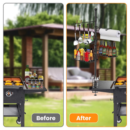 US Local 1Pc Griddle Caddy With Paper Towel Holder Hook Baskets BBQ Accessories Storage Rack Vertical Standing BBQ Organizer Grill Utensil Storage Fit For Blackstone Griddle