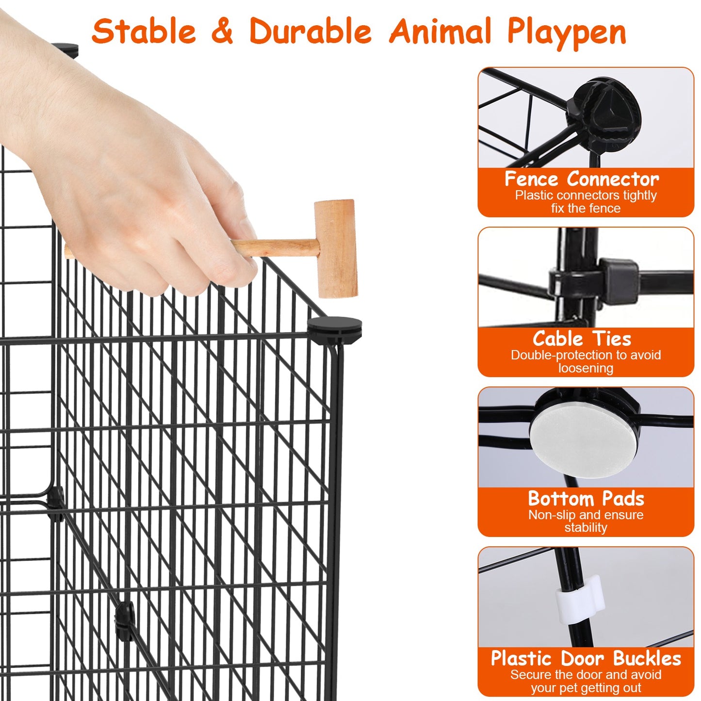 US Local 1Pc Small Animal Playpen With Door Dog Metal Playpen Small Medium Kitten Puppy Guinea Pig Rabbit Kennel Small Animal Cage Metal Wire Fence For Indoor Outdoor Yard Camping