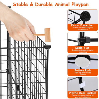 US Local 1Pc Small Animal Playpen With Door Dog Metal Playpen Small Medium Kitten Puppy Guinea Pig Rabbit Kennel Small Animal Cage Metal Wire Fence For Indoor Outdoor Yard Camping