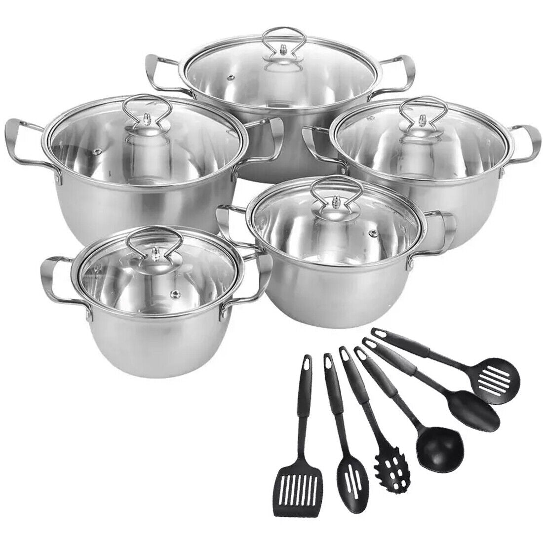 US Local 11PCS Induction Non Stick Stainless Steel Cookware Cooking Pot Pan With Lids Set