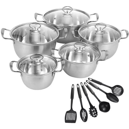 US Local 11PCS Induction Non Stick Stainless Steel Cookware Cooking Pot Pan With Lids Set