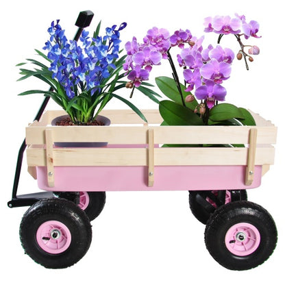 US Local Outdoor Wagon All Terrain Pulling Wood Railing Air Tires Garden Cart