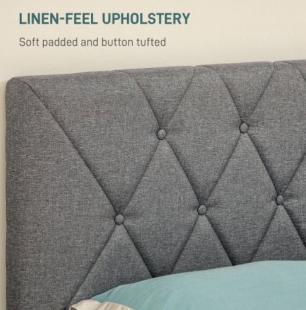 UK Local HOMCOM King Size Padded Fabric Headboard Bed Frame - Grey