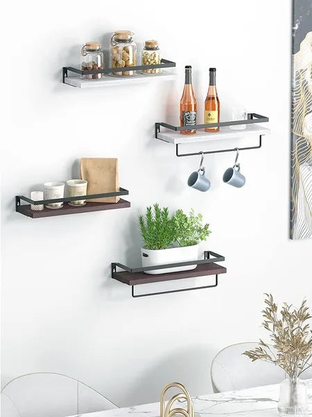 US Local Floating Bathroom Shelf With Towel Rail; Bathroom/living/kitchen/bedroom Wall Shelf Set Of 2; Light Brown; Dark Brown; Black.