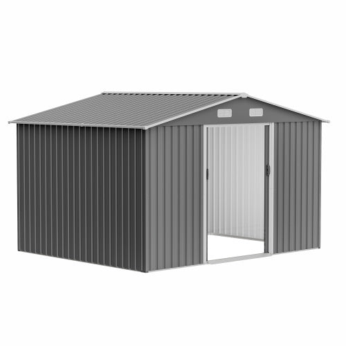 10X8 FT Outdoor Storage Shed, Metal Foundation & Lockable Doors, Tool Shed For Garden, Patio, Backyard, Lawn, Grey