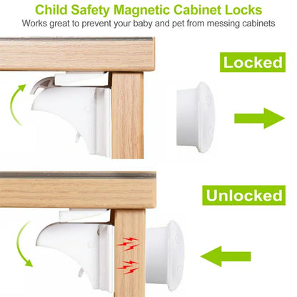 US Local 4Pcs Magnetic Cabinet Locks Child Safety Drawer Locks Adhesive Baby Proof Cabinets Latches Kit