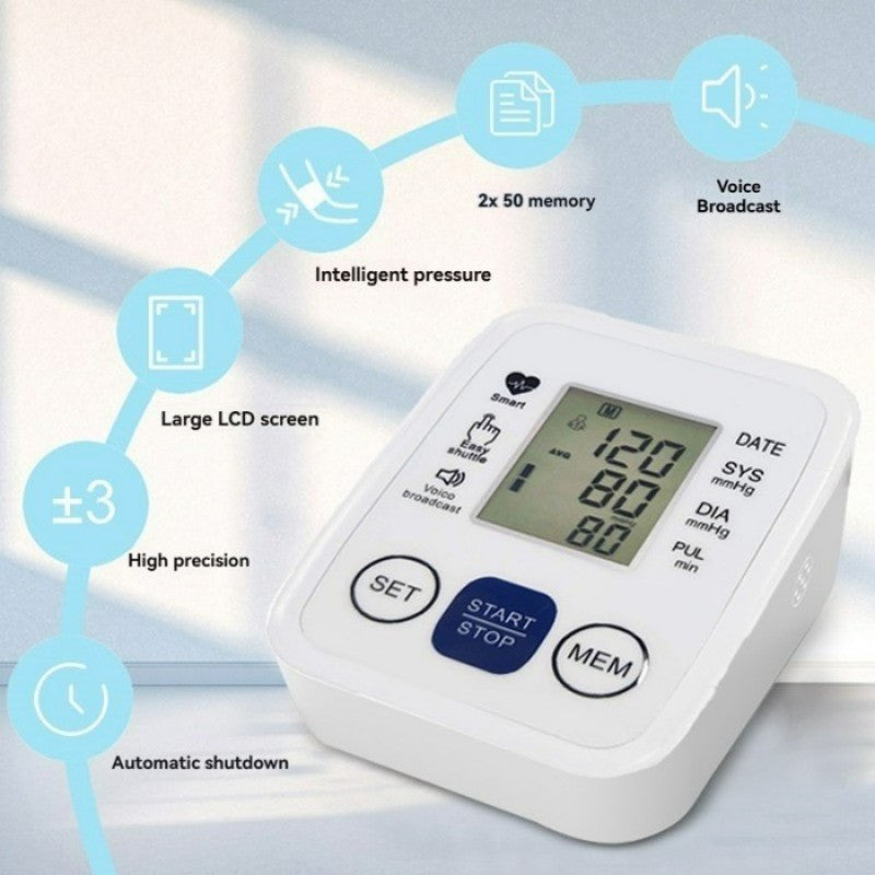 UK Local Multifunctional Advanced Upper Arm Blood Pressure Monitor With Adjustable Armband, Large Display And Dual 99 Reading Memory Function For Convenient Home Monitoring