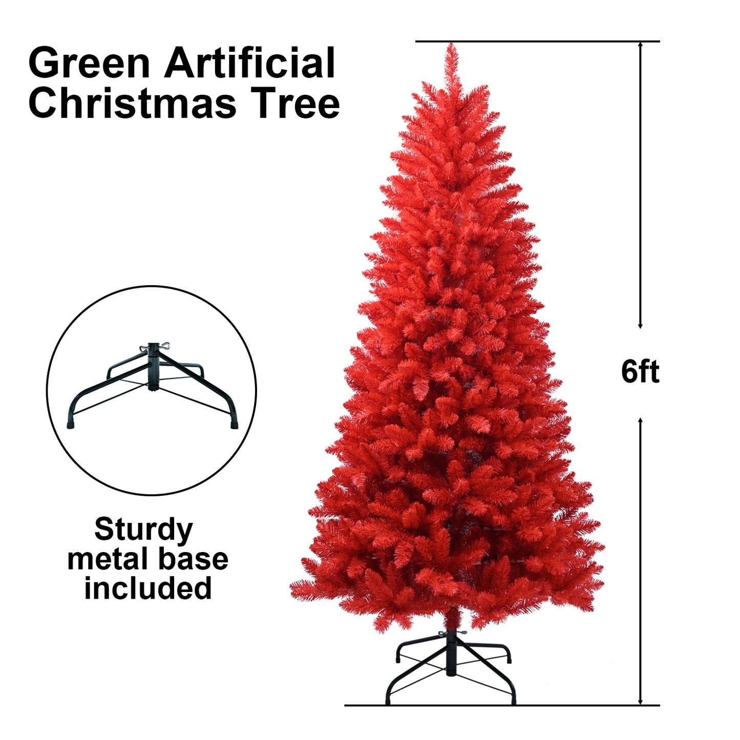 US Local 6 ft Red Artificial Christmas Tree Halloween Tree With Metal Foldable Stand, Full Artificial Christmas Tree With 804 Branch Tips, Easy To Assemble, Indoor Holiday Decoration