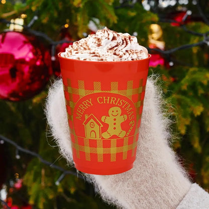 US Local 12 Pcs Christmas Plastic Tumblers Gingerbread Man Santa Reindeer Pattern 16 Oz Reusable Drink Cups Cute Beverage Cups For Beer Coffee Tea Xmas Holiday Party Supplies