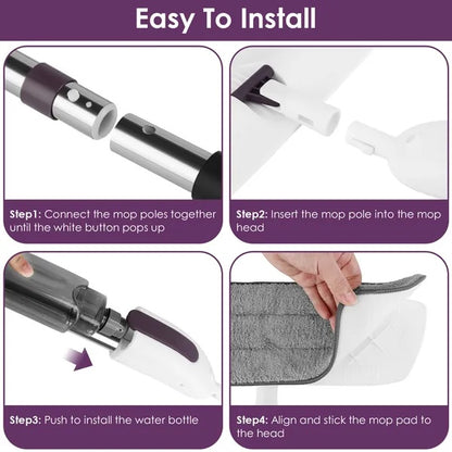 US Local Spray Mop For Floor Cleaning, 49.21 Extended Handle With 360 Rotating Mop Head, 12oz Leak-Proof Water Bottle & 3 Reusable Microfiber Pads - No Battery Needed, For Hardwood, Laminate, Tile, Vinyl & M