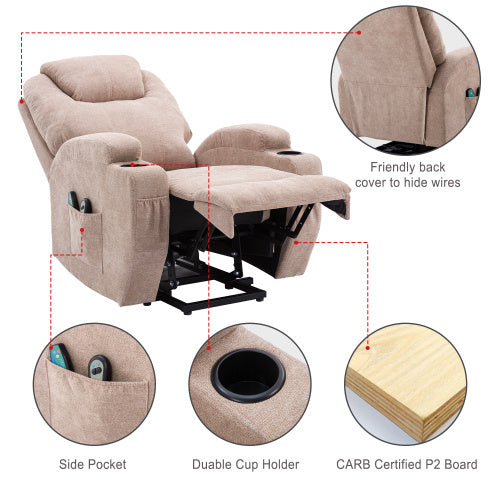 UK Local Power Lift Recliner Chair Massage Chair For Elderly, Electric Lift Chair With Heat And Massage, Fabric Recliner Sofa With 2 Cup Holders, Side Pockets  Remote Control For Living Room