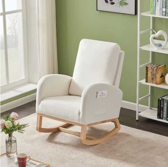 US Local Beige Velvet Rocking Chair