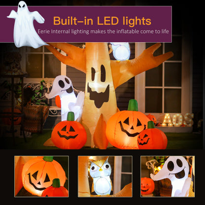 US Local HOMCOM 7.5 Tall Lighted Halloween Inflatables Outdoor Decorations Haunted Tree With Owl, Ghost, Pumpkins, Blow Up LED Yard Decor For Garden, Lawn, Party, Holiday, Waterproof