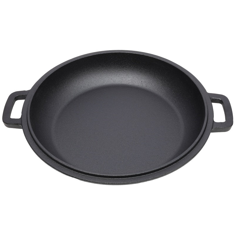 One In One Pre Seasoned Cast Iron Dutch Oven With Dual Handles, Outdoor Camping Deep Pot, With 2 Silicone Handle Covers
