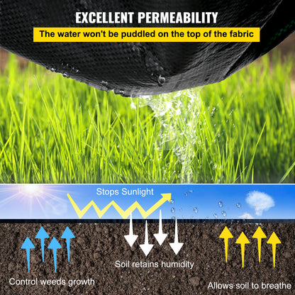 US Local VEVOR Weed Barrier, 5.8oz Landscape Fabric, 3ft X 300ft Cover Mat Heavy Duty Woven Grass Control Geotextile For Garden, Patio, Black