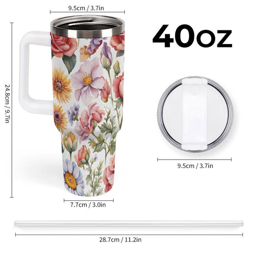 PHDT00048 POD US Local Tumbler 40 oz Large Capacity Car Cup Flowers, Retro